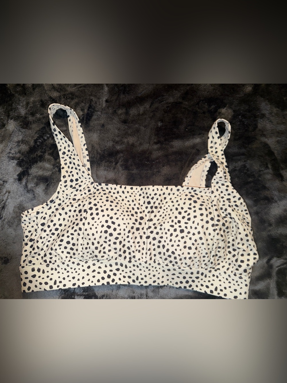 Cream and Black Dalmatian Print Bikini Top